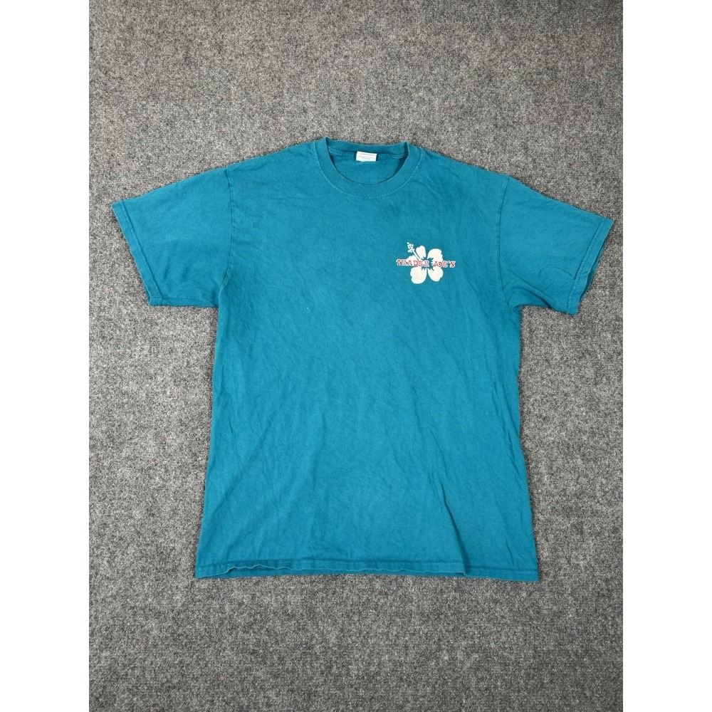Trader Joe's Shirt Mens Medium Teal Short Sleeve Cotton Crew Member Rare Tee‎